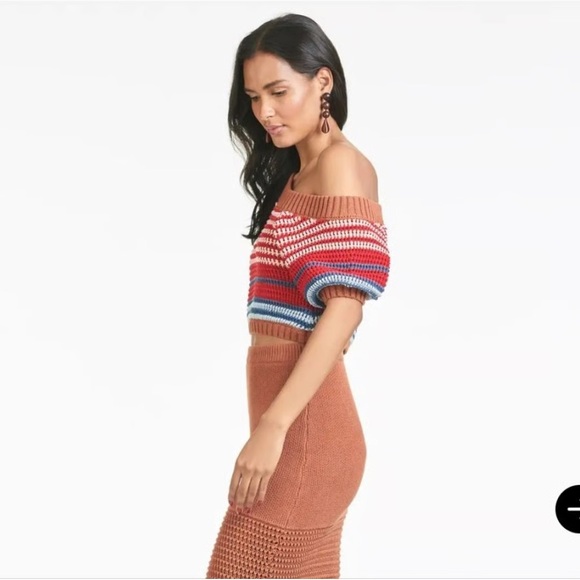 Sachin + Babi Striped Off-Shoulder Sweater - Red, Blue, White - Picture 3 of 3